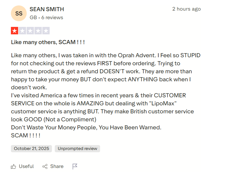 LipoMax scam Trust Pilot