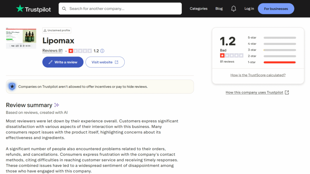 Trustpilot LipoMax Scam